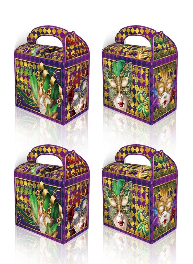 CPTBAG 12 Pack Mardi Gras Party Favors Boxes Carnival Parade Masquerade Candy Goodie Boxes Mardi Gras Feather Face Masks Pattern Gift Treat Boxes for New Orleans Birthday Party Decorations - Image 1
